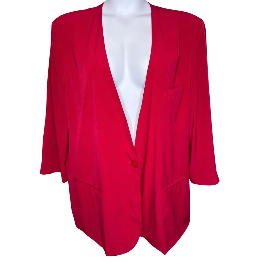 Vintage Breckenridge II Womens Red Blazer Skirt Suit Sz 24W Career Oversized 90s
